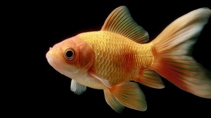 Fototapeta premium Vibrant Goldfish Swimming Gracefully in Black Water Background with Detailed Scales