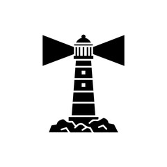 Lighthouse on Rocky Shore with Light Rays Vertical Scene