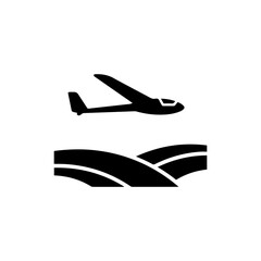 Glider Aircraft Soaring Over Hills Black Icon