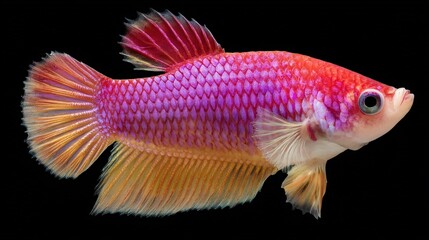Vibrant Aquatic Fish with Colorful Fins in Dynamic Pose Against Black Background