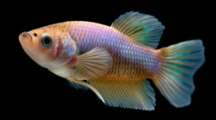 Fototapeta premium Stunning Betta Fish with Vibrant Colors Swimming Gracefully in Black Background