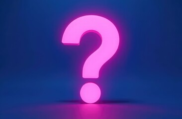 Neon glowing question mark abstract blue and pink background