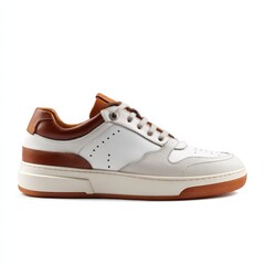 Stylish White and Brown Leather Sneakers Comfortable Men's Casual Low Top Shoes