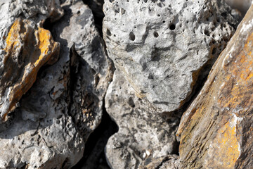 Close-up of weathered limestone with unique textures and patterns