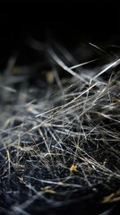 Abstract close-up of fine, light-colored filaments against a dark background