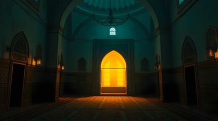 Obraz premium Serene Mosque Interior Golden Light Architecture Design 