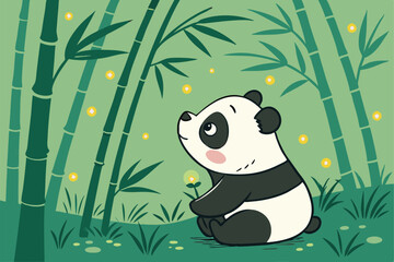 78 Cute cartoon panda, bamboo forest, magical glowing fireflies, lush green background, soft lighting, dreamy atmosphere, digital art, 3D rendering, high detail, adorable character design, fantasy ele © Md Ruhul Amin