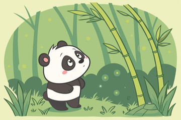 78 Cute cartoon panda, bamboo forest, magical glowing fireflies, lush green background, soft lighting, dreamy atmosphere, digital art, 3D rendering, high detail, adorable character design, fantasy ele © Md Ruhul Amin