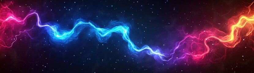 Fototapeta premium Abstract Cosmic Energy Streaks: Vibrant Blue Pink Orange Glowing Particles Dark Background