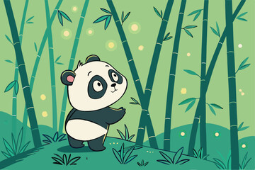 78 Cute cartoon panda, bamboo forest, magical glowing fireflies, lush green background, soft lighting, dreamy atmosphere, digital art, 3D rendering, high detail, adorable character design, fantasy ele © Md Ruhul Amin