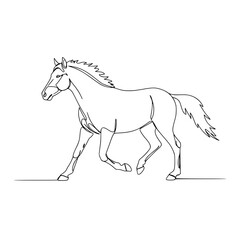 Elegant horse running in line drawing style on transparent background  