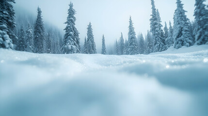 Fototapeta premium Snow-covered pines in a winter wonderland Serene cold and pristine