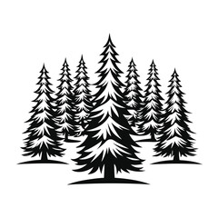 Coniferous Trees Silhouette, Evergreen Forest Clipart, Natural Black Tree Icon, Isolated Design