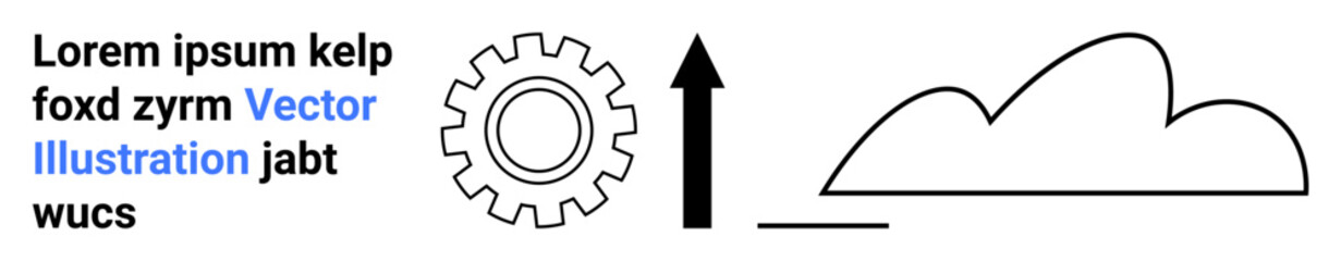 Cogwheel alongside arrow pointing upward with abstract cloud outline. Ideal for technology, business development, project growth, strategy, data storage, process optimization, simple landing page