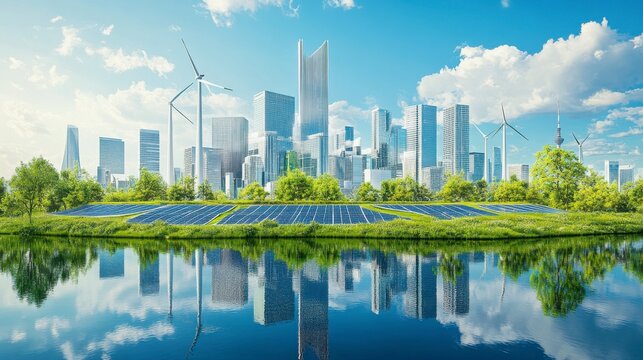 Eco Friendly Cityscape Modern Architecture and Renewable Energy Sources