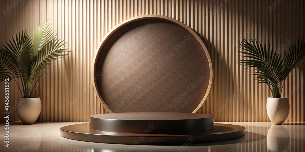 Poster elegant minimalist product display with subtle lighting and tropical accents