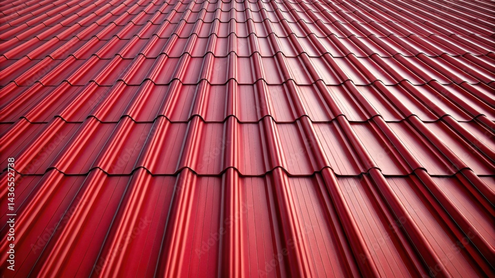 Poster A Deep Crimson Roof Rows of Interlocking Tiles Create a Striking Architectural Pattern