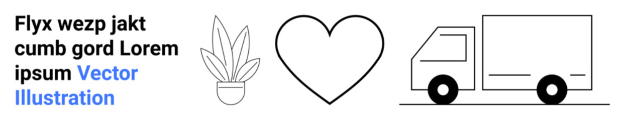 Potted plant, heart, and delivery truck emphasize eco-friendliness, love, and logistics. Ideal for green business, delivery, sustainability, love transport merchandise flat landing page banner