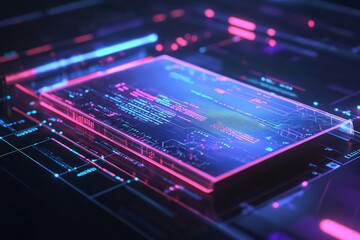 Glowing checkbook blank check being filled digital data futuristic interface high tech visualization of blank check concept featuring glowing data streams sleek digital elements professional workspace