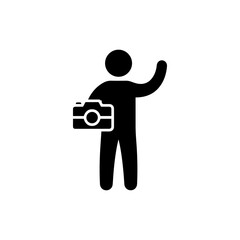 Influencer Holding Camera and Waving Black Icon