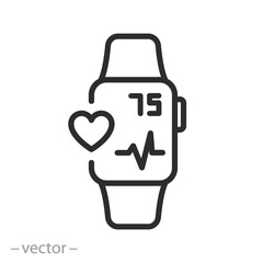 smart watch icon, heart rate, simple symbol, linear vector illustration
