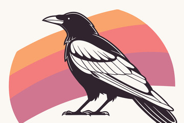 81 Black crow, white wings, minimalist design, 3D render, smooth textures, gradient background, pink to orange, stylized bird, artistic interpretation, contrast, sleek aesthetic, modern illustration, 