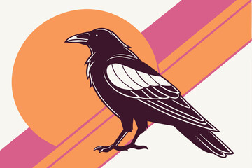 81 Black crow, white wings, minimalist design, 3D render, smooth textures, gradient background, pink to orange, stylized bird, artistic interpretation, contrast, sleek aesthetic, modern illustration, 