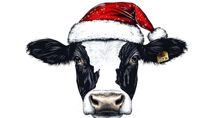 Playful Cow Head Wearing Santa Hat for Festive Holiday Cheer