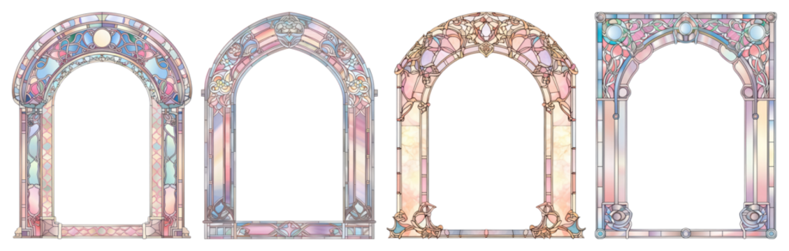 PNG Elegant stained glass window designs, element set on transparent background
