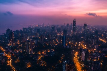 Fototapeta premium Stunning Aerial View of City Illuminated at Night