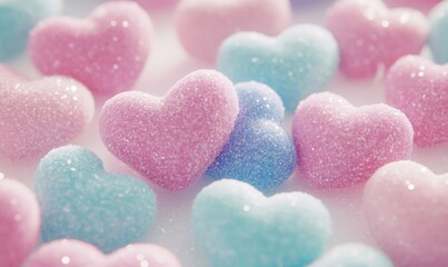 Fototapeta premium Pastel heart candies, close-up shot, Valentine's Day, sweet background, romantic