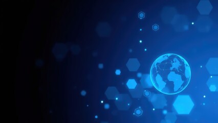 Digital illustration of a blue globe with a hexagonal pattern overlay