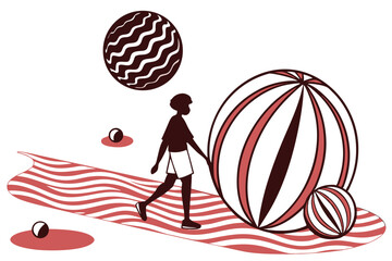 Fototapeta premium 84 Minimal abstract shapes, red and black color scheme, 3D geometric forms, egg-shaped object, wavy lines, striped hemisphere, small spheres, simple composition, clean background, product design aesth