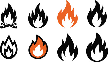 Dynamic Fire Flame Vector Silhouette Logo and Icon Design