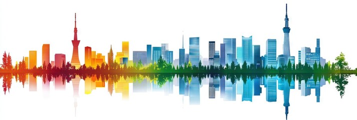 2d vector tokyo downtown skyline -