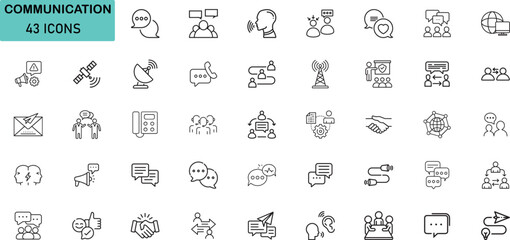 Communication Icons Vector, Chat, Network, Conversation, Connection, Message, Dialogue, Signal, Talk, Social Interaction Line Icons Set