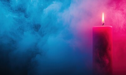 Pink candle burning in blue and pink smoke.  Spiritual, meditation, hope concept