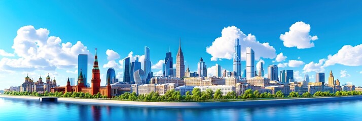 Fototapeta premium 3D animation moscow downtown skyline 