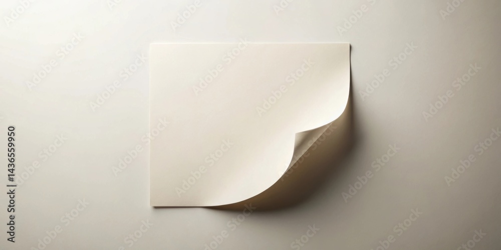 Poster a single sheet of off-white paper with a gently curled corner, isolated on a light background, ready