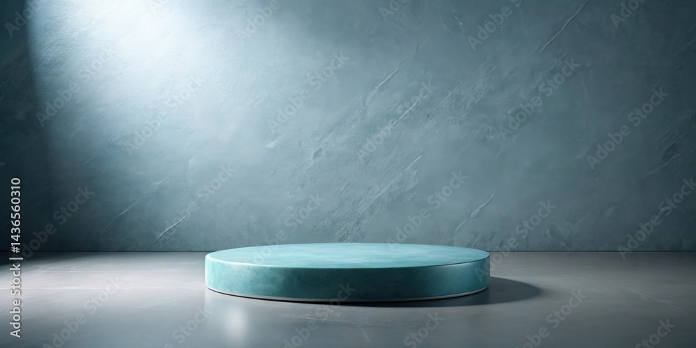 Aufkleber a serene teal circular platform rests on a polished floor against a textured backdrop