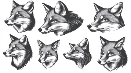Obraz premium Eight fox head portraits, wildlife art, nature, design