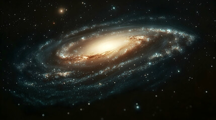 A spiral galaxy swirling arms of gas and dust bright core scattered stars
