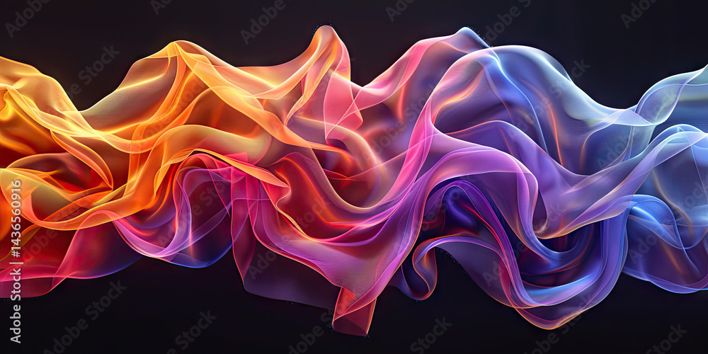 Fototapete colorful translucent fabric waves on a dark background abstract flowing design element artistic rend