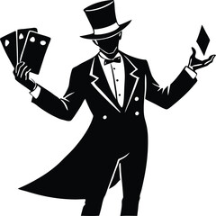 magician pulling card trick silhouette