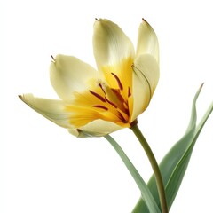 Obraz premium Yellow Tulip Close-up on White Background