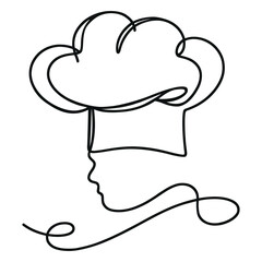 One single line drawing of chef hat or cap for restaurant vector graphic illustration.