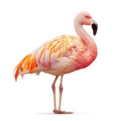 Pink Flamingo Standing Isolated on White Background
