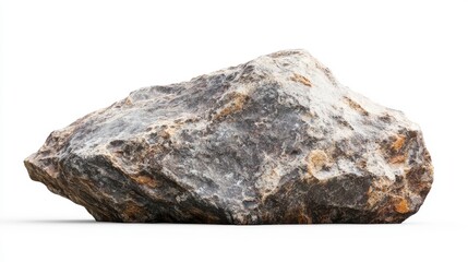 Fototapeta premium Large Gray Rock with Brown Veining on White Background