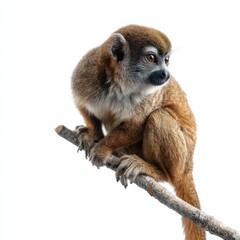 Fototapeta premium Squirrel Monkey Sitting on Branch Isolated on White