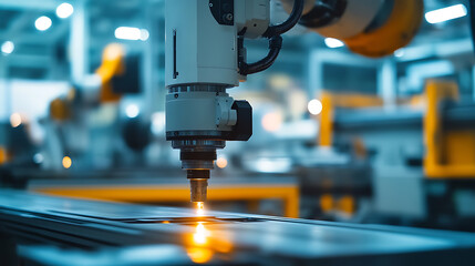 Robotic Arm Performing Precision Laser Cutting in Industrial Setting